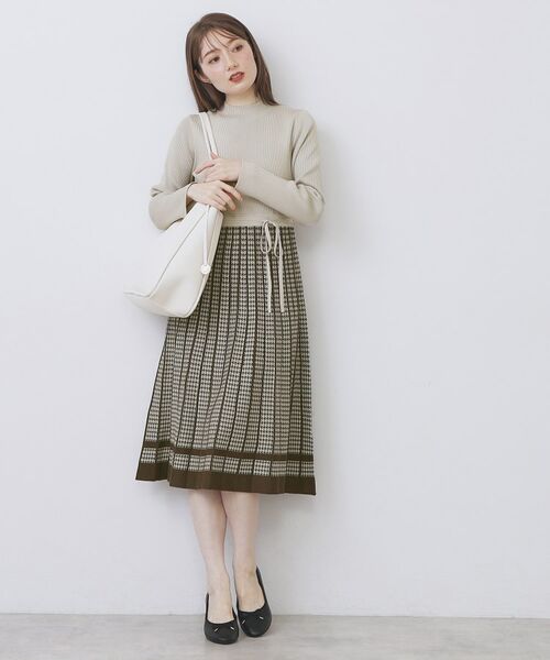 index / インデックス ミニ丈・ひざ丈ワンピース | 千鳥チェックバイカラーニットワンピース【洗濯機OK/抗ピル】 | 詳細12