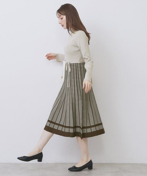 index / インデックス ミニ丈・ひざ丈ワンピース | 千鳥チェックバイカラーニットワンピース【洗濯機OK/抗ピル】 | 詳細13