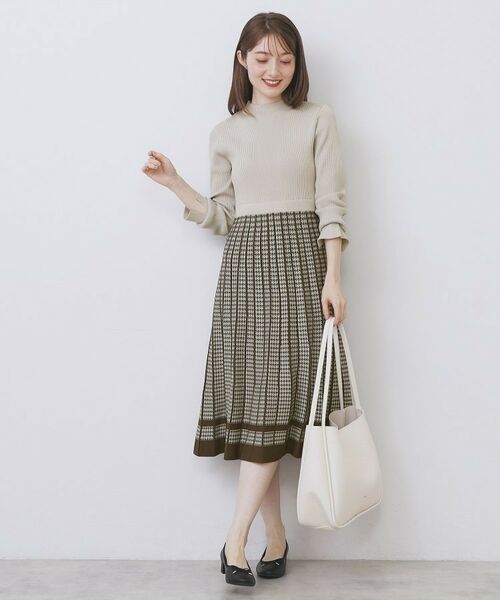 index / インデックス ミニ丈・ひざ丈ワンピース | 千鳥チェックバイカラーニットワンピース【洗濯機OK/抗ピル】 | 詳細15