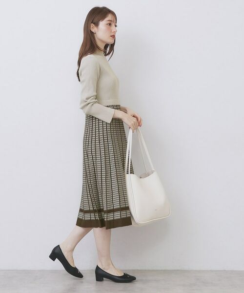 index / インデックス ミニ丈・ひざ丈ワンピース | 千鳥チェックバイカラーニットワンピース【洗濯機OK/抗ピル】 | 詳細16