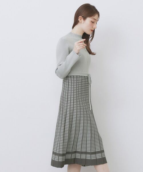 index / インデックス ミニ丈・ひざ丈ワンピース | 千鳥チェックバイカラーニットワンピース【洗濯機OK/抗ピル】 | 詳細18