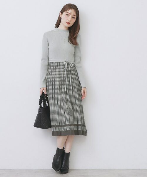 index / インデックス ミニ丈・ひざ丈ワンピース | 千鳥チェックバイカラーニットワンピース【洗濯機OK/抗ピル】 | 詳細19