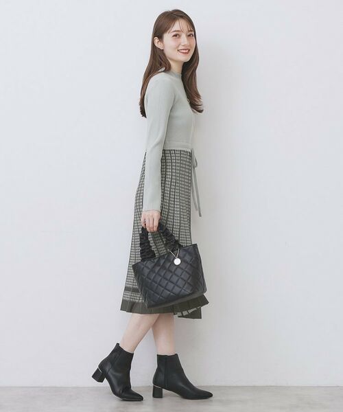 index / インデックス ミニ丈・ひざ丈ワンピース | 千鳥チェックバイカラーニットワンピース【洗濯機OK/抗ピル】 | 詳細20