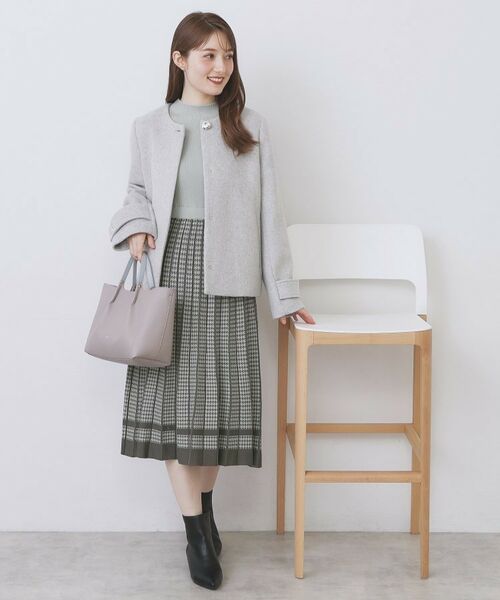 index / インデックス ミニ丈・ひざ丈ワンピース | 千鳥チェックバイカラーニットワンピース【洗濯機OK/抗ピル】 | 詳細23