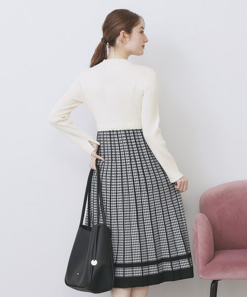 index / インデックス ミニ丈・ひざ丈ワンピース | 千鳥チェックバイカラーニットワンピース【洗濯機OK/抗ピル】 | 詳細25