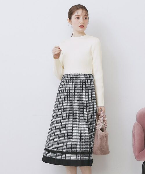 index / インデックス ミニ丈・ひざ丈ワンピース | 千鳥チェックバイカラーニットワンピース【洗濯機OK/抗ピル】 | 詳細29
