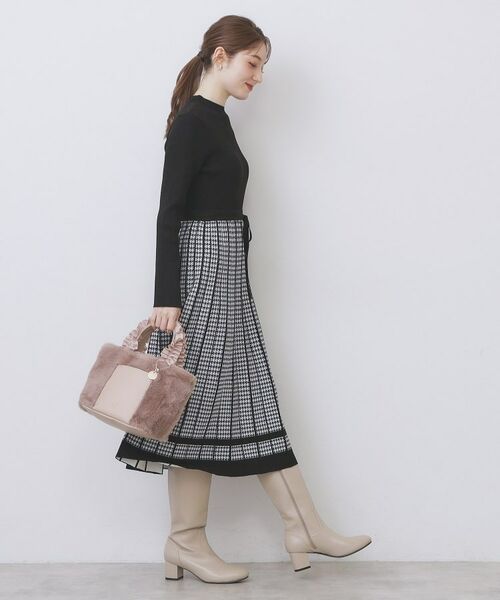 index / インデックス ミニ丈・ひざ丈ワンピース | 千鳥チェックバイカラーニットワンピース【洗濯機OK/抗ピル】 | 詳細6