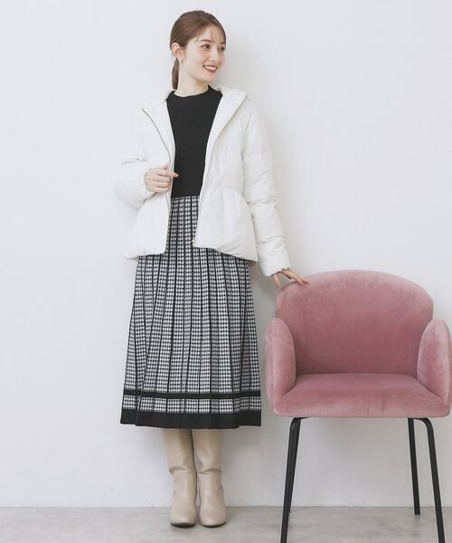 index / インデックス ミニ丈・ひざ丈ワンピース | 千鳥チェックバイカラーニットワンピース【洗濯機OK/抗ピル】 | 詳細9