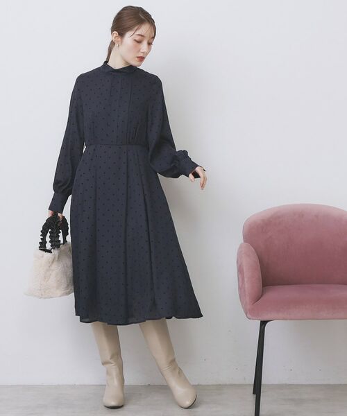 index / インデックス ミニ丈・ひざ丈ワンピース | ドットデザインタックワンピース【洗濯機OK/イージーアイロン】 | 詳細19