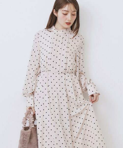 index / インデックス ミニ丈・ひざ丈ワンピース | ドットデザインタックワンピース【洗濯機OK/イージーアイロン】 | 詳細3