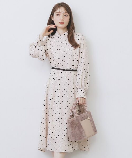 index / インデックス ミニ丈・ひざ丈ワンピース | ドットデザインタックワンピース【洗濯機OK/イージーアイロン】(グレージュ(150))