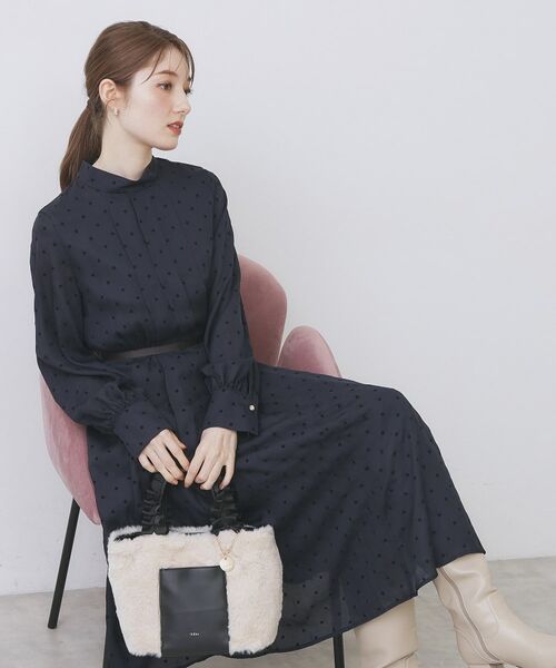 index/インデックス ドットデザインタックワンピース【洗濯機OK/イージーアイロン】 ネイビー(194) 40(L)