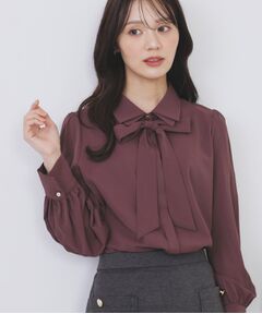 index / インデックス シャツ・ブラウス | 2枚衿ボウタイブラウス【洗濯機OK/防シワ/イージーアイロン】