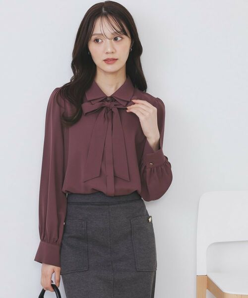 index / インデックス シャツ・ブラウス | 2枚衿ボウタイブラウス【洗濯機OK/防シワ/イージーアイロン】 | 詳細15