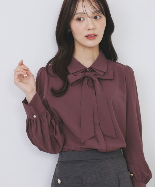 index/インデックス 2枚衿ボウタイブラウス【洗濯機OK/防シワ/イージーアイロン】 ボルドー(064) 42(LL)