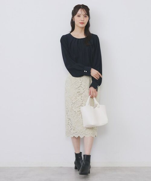 index / インデックス シャツ・ブラウス | クルーネックタックブラウス【洗濯機OK/防シワ/イージーアイロン】 | 詳細12