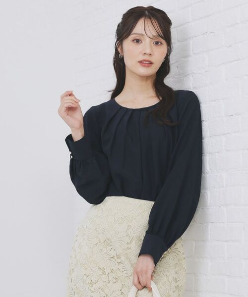 index/インデックス クルーネックタックブラウス【洗濯機OK/防シワ/イージーアイロン】 ネイビー(094) 36(S)