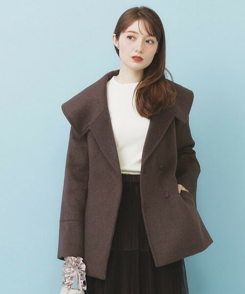 index / インデックス その他アウター | ベルト付ビッグカラーミドルコート(ブラウン(044))