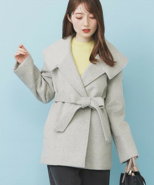 index / インデックス その他アウター | ベルト付ビッグカラーミドルコート(グレー(812))