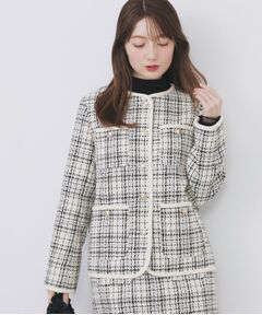 index / インデックス ノーカラージャケット | チェックツイードジャケットコート/セットアップ対応【洗える】