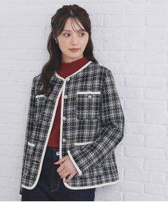 index / インデックス ノーカラージャケット | チェックツイードジャケットコート/セットアップ対応【洗える】