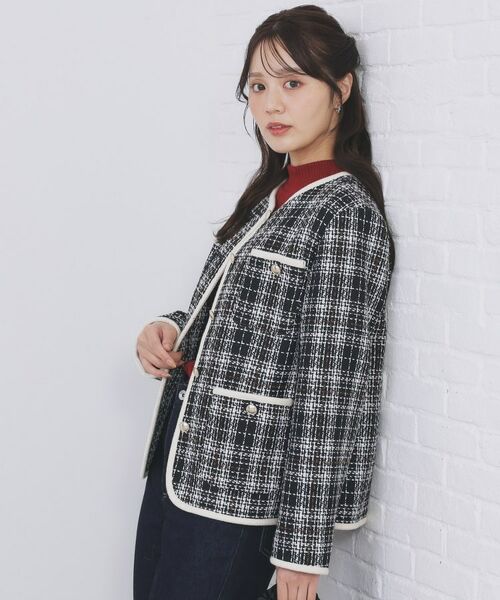 index / インデックス ノーカラージャケット | チェックツイードジャケットコート/セットアップ対応【洗える】 | 詳細10