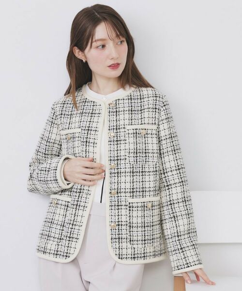 index / インデックス ノーカラージャケット | チェックツイードジャケットコート/セットアップ対応【洗える】 | 詳細2