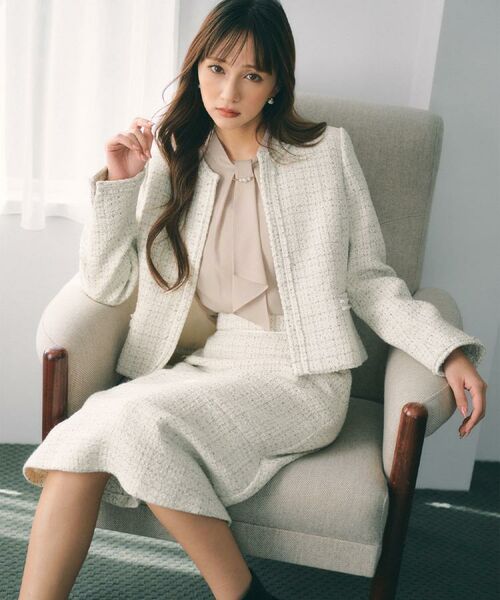 index / インデックス ノーカラージャケット | ≪通勤・セレモニー/セットアップ対応≫ノーカラーツイードジャケット【洗濯機OK】 | 詳細1