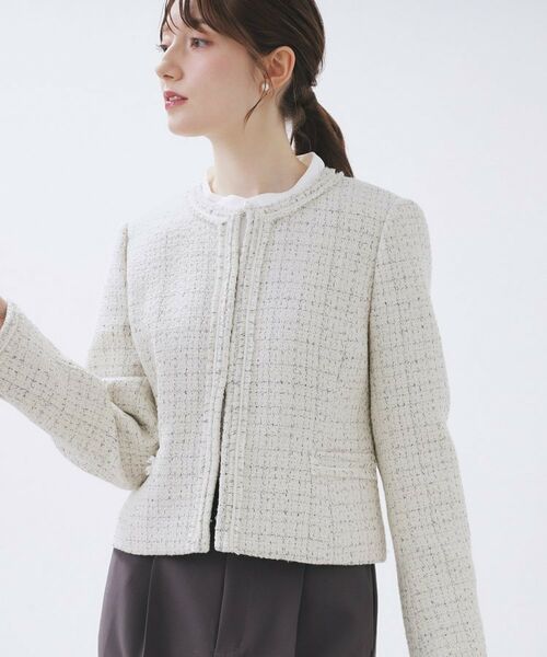 index / インデックス ノーカラージャケット | ≪通勤・セレモニー/セットアップ対応≫ノーカラーツイードジャケット【洗濯機OK】 | 詳細12