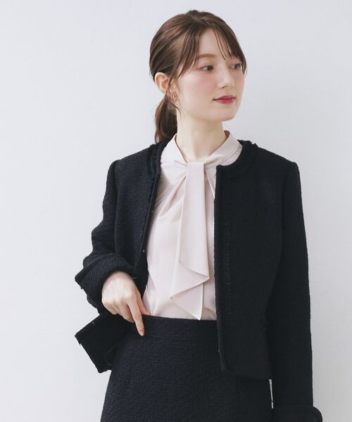 index / インデックス ノーカラージャケット | ≪通勤・セレモニー/セットアップ対応≫ノーカラーツイードジャケット【洗濯機OK】 | 詳細4