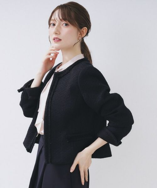 index / インデックス ノーカラージャケット | ≪通勤・セレモニー/セットアップ対応≫ノーカラーツイードジャケット【洗濯機OK】 | 詳細7
