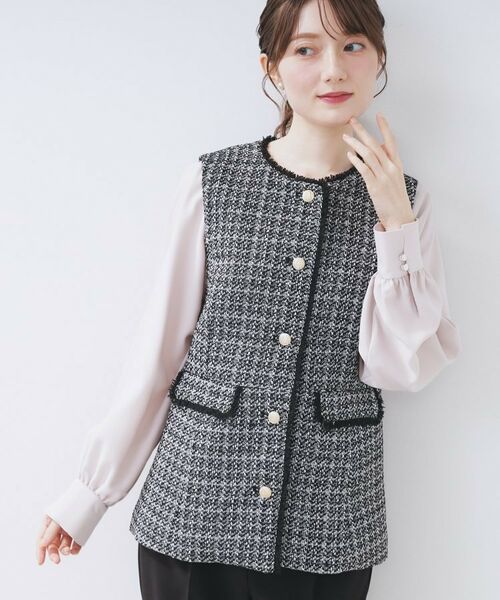 index / インデックス ベスト | ファンシーツイードペプラムジレ【洗える】(ブラック(419))