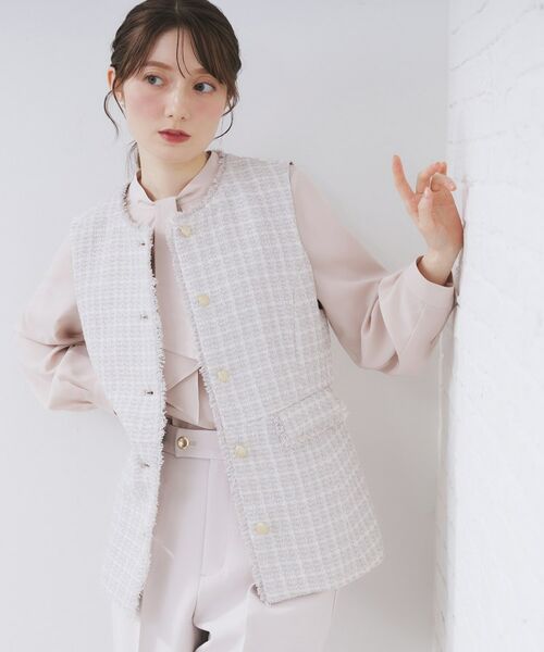 index / インデックス ベスト | ファンシーツイードペプラムジレ【洗える】(グレージュ(450))