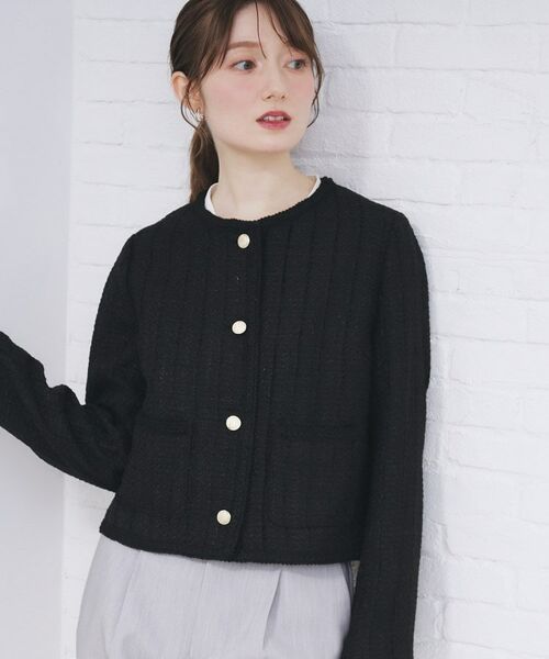 index / インデックス ノーカラージャケット | ファンシーツイードノーカラージャケット【洗える】 | 詳細1