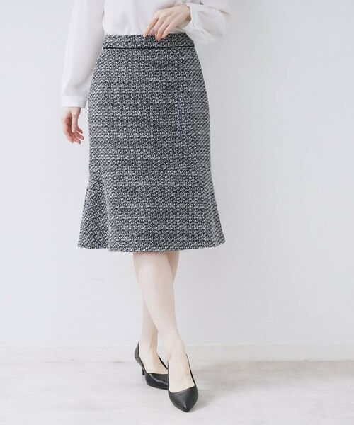 index / インデックス スカート | ≪通勤・セレモニー/セットアップ対応≫フレアツイードスカート【洗濯機OK】(ブラック(519))
