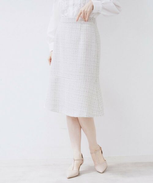 index / インデックス スカート | ≪通勤・セレモニー/セットアップ対応≫フレアツイードスカート【洗濯機OK】(オフホワイト(503))