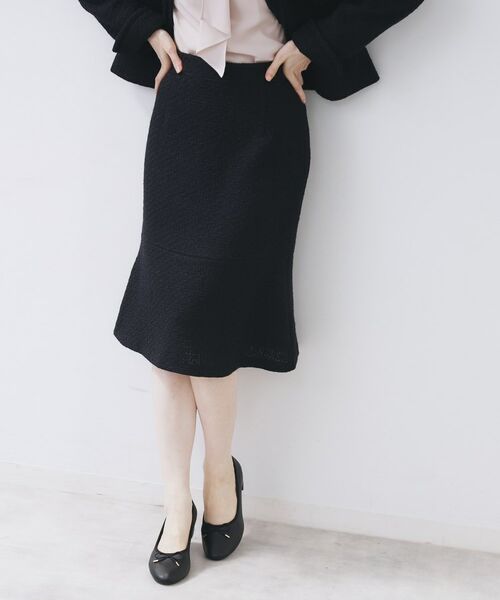 index / インデックス スカート | ≪通勤・セレモニー/セットアップ対応≫フレアツイードスカート【洗濯機OK】(ネイビー(094))