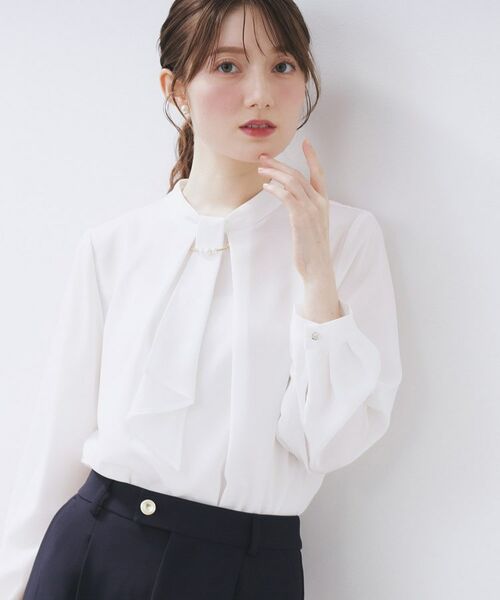 index/インデックス ボウタイタックブラウス【洗濯機OK/防シワ】《XS~3L》 オフホワイト(003) 44(3L) index/インデックス ボウタイタックブラウス【洗濯機OK/防シワ】《XS~3L》 オフホワイト(003) 44(3L)