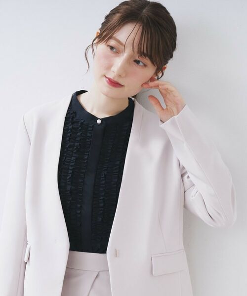 index / インデックス シャツ・ブラウス | バンドカラーフリルブラウス【洗濯機OK/防シワ】 | 詳細5