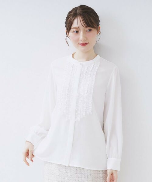 index / インデックス シャツ・ブラウス | バンドカラーフリルブラウス【洗濯機OK/防シワ】 | 詳細9