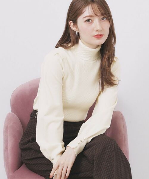 index / インデックス ニット・セーター | タートルネックタックパフスリーブニット【洗濯機OK】(オフホワイト(003))