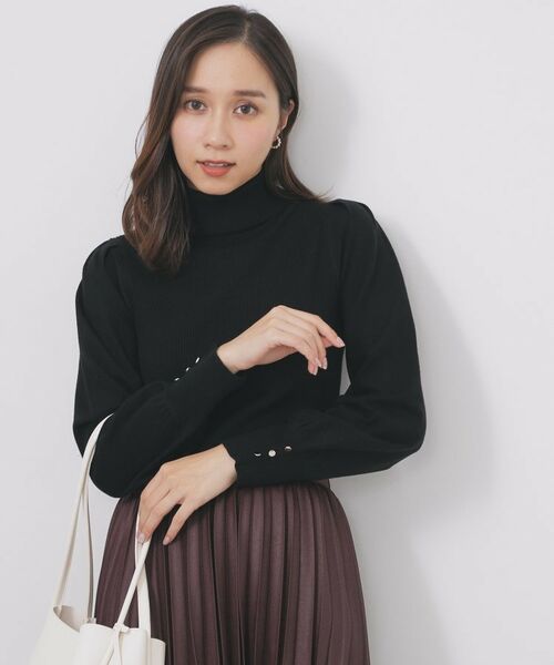 index / インデックス ニット・セーター | タートルネックタックパフスリーブニット【洗濯機OK】(ブラック(019))