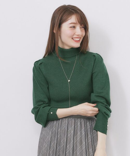 index / インデックス ニット・セーター | タートルネックタックパフスリーブニット【洗濯機OK】(グリーン(022))