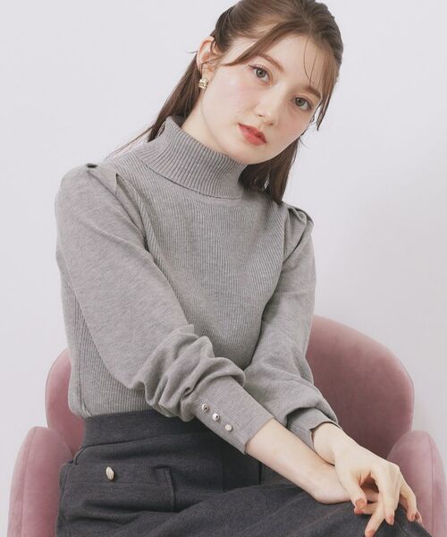 index / インデックス ニット・セーター | タートルネックタックパフスリーブニット【洗濯機OK】(グレー(812))