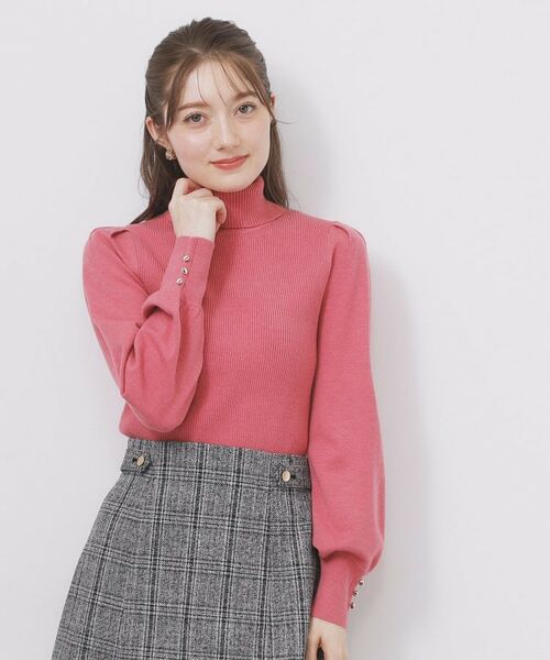 index / インデックス ニット・セーター | タートルネックタックパフスリーブニット【洗濯機OK】(ピンク(873))