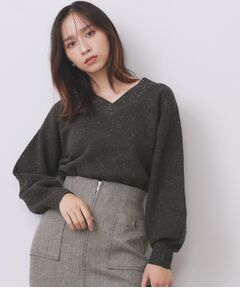 index / インデックス ニット・セーター | 片畦Vネックボクシーパフニット【洗濯機OK】