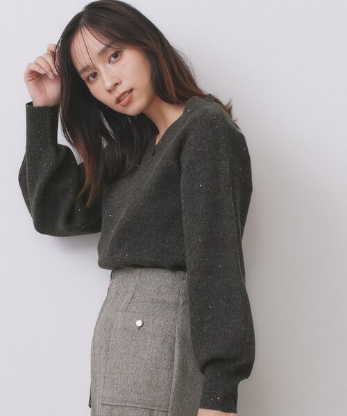 index / インデックス ニット・セーター | 片畦Vネックボクシーパフニット【洗濯機OK】 | 詳細14