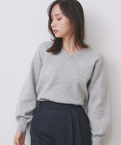 index / インデックス ニット・セーター | 片畦Vネックボクシーパフニット【洗濯機OK】 | 詳細2