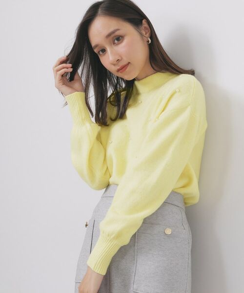 index / インデックス ニット・セーター | フェイクパールふわふわニット【洗濯機OK】(ライトイエロー(030))
