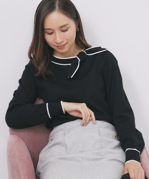 index / インデックス ニット・セーター | サイドリボンバイカラーニット【洗濯機OK】(ブラック(519))